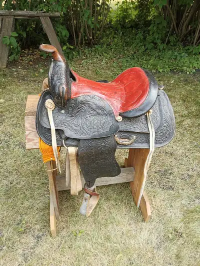 Vintage Hand-Tooled Leather Western Saddle, View more