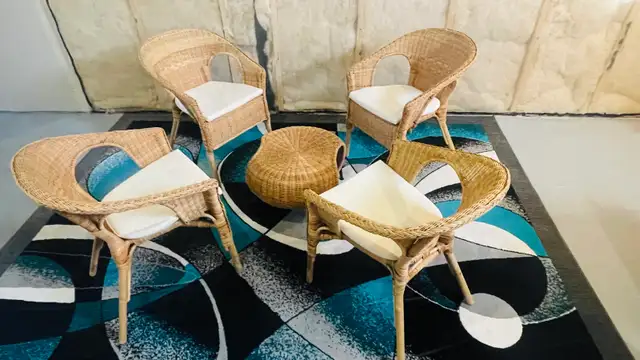 4 IKEA AGEN Rattan Chairs + GAMLEHULT Storage Stool in Chairs & Recliners in Calgary - Image 2