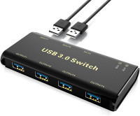 Vilcome USB 3.0 4-Port (2 In 4 Out) Switch One-Button Selector