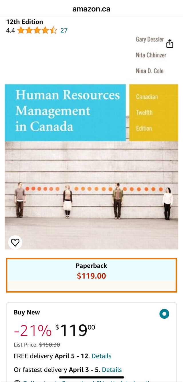 Human Resources Management in Canada - 12th Edition in Textbooks in Mississauga / Peel Region