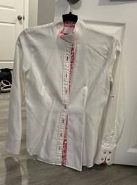 Medium white show shirt with pink flower trim