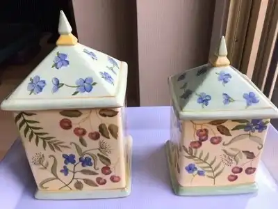 Canisters with lids, ceramic green colour, 8 and 4 cup - $35, View more