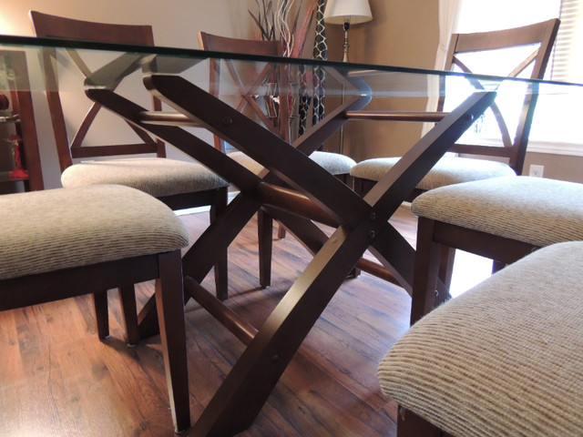 Wooden Dining Set with Glass Table Top in Dining Tables & Sets in Petawawa - Image 4