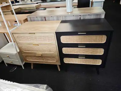 3-Drawer Wood Rattan Storage Nightstand，Ned Table, View more