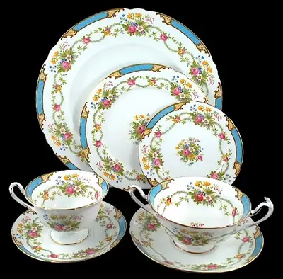 Enchanting and elegant,very rare Shelley full bone china set with 8 place settings in the Shelley Du...