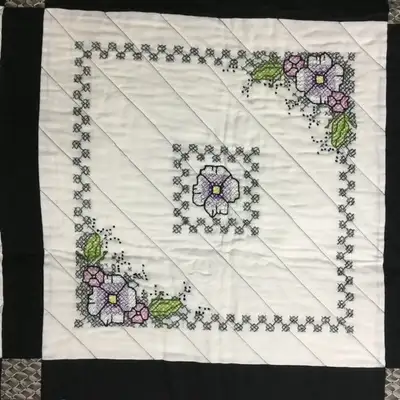Brand new lap quilt Cross stitched and Machine quilted. 44 1/2 inches X 64 inches 100% cotton e-tran...