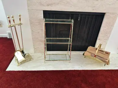 Vintage Brass Fireplace Tool Set with Log Holder, View more