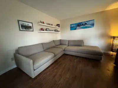 10x9 foot crate and barrel sectional . 5 years old and gently used in the basement . Pet free smoke...