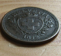 SWITZERLAND  1 RAPPEN 1872 OLD SWISS COIN