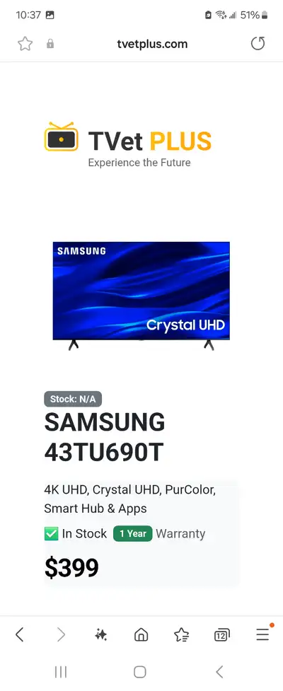 43' SAMSUNG 4K CRYSTAL UHD SMART TV $270, View more