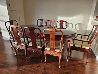 Chinese style mahogany dining set (9pcs, incld glass tabletop), View more