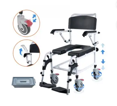 VEVOR SHOWER COMMODE WHEELCHAIR WITH 4 LOCKABLE WHEELS, View more