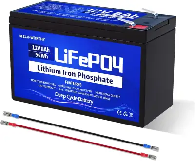 ECO-WORTHY 8Ah 12V LiFePO4 Lithium Battery with BMS 4000+ cycle, View more