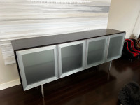 Credenza / buffet / storage table - dark wood and frosted glass 