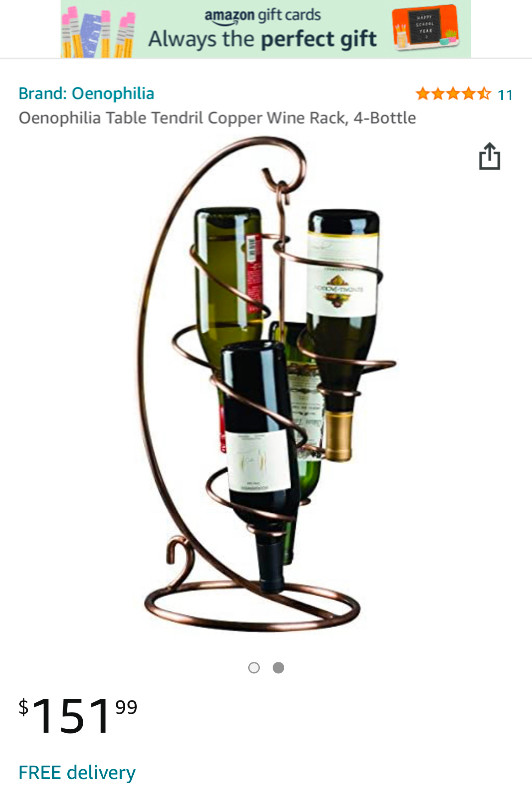 Copper “Tendril” Wine Rack by Oenophilia (sells for $150+tax!) in Home Décor & Accents in City of Halifax - Image 2