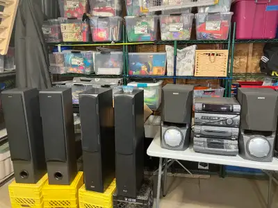 For the whole lot 3 sets of speakers and an enclosed amp with 5 disc cd/cassette and pre out. Also h...