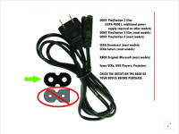 NEW Power Cable Cord 2-Prong For PS2 PS3 PS4 XBox Sega Dream