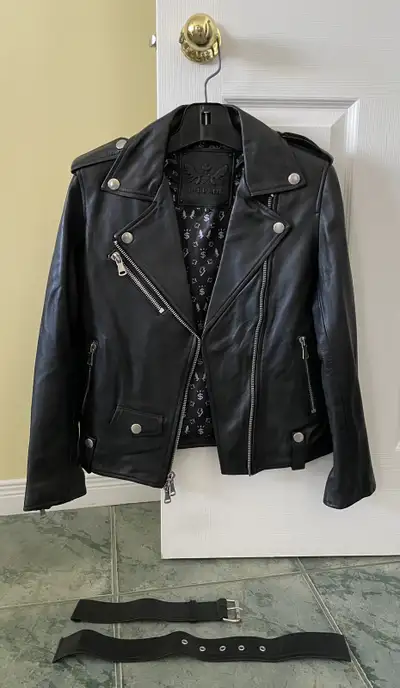 Real Leather Dimitri Cuir Coco Biker Jacket Black Size Small, View more