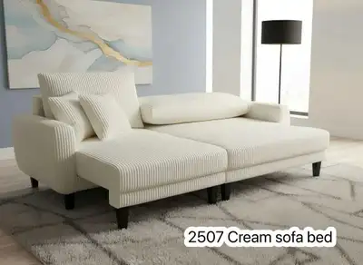 Heart touching corduroy cream colour sofa bed available , View more