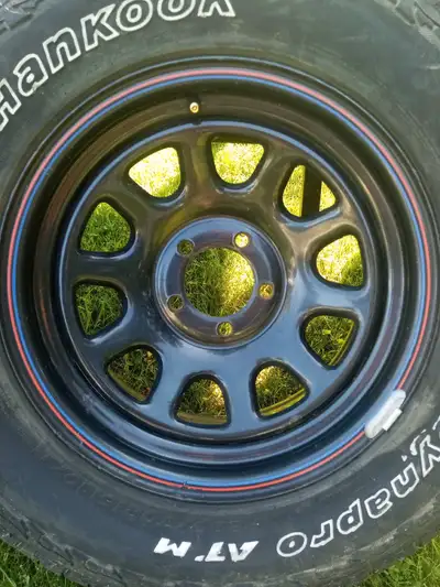 In good condition. Nice steel wheels. Tires on them but they are pretty much done.