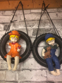 Girl / boy on tire ornament 