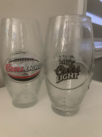 Two Football Shaped Coors Light Pilsner Beer Glasses 6.5” Tall