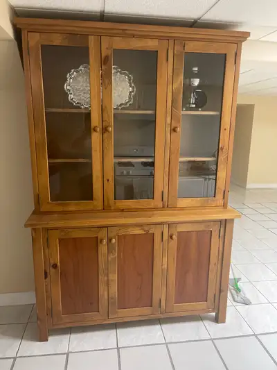 2 piece kitchen hutch custom made and stained. , View more