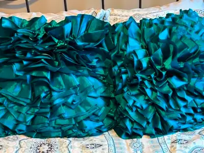 2 Teal Blue Satin Petal Decorator Cushions/ Pillows 18” Square P, View more