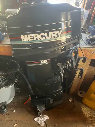 25 HP mercury outboard long shaft, base gasket and head gasket replaced, recently tuned up, controls...