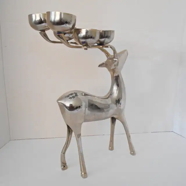 Vintage Silver Tone Reindeer Votive Candle Holder Candelabra in Home Décor & Accents in St. Catharines - Image 7