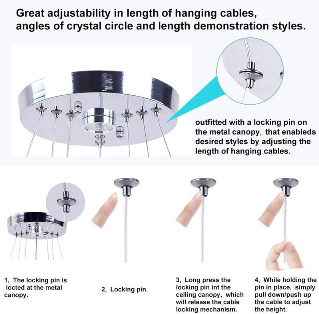 Modern LED Crystal Chandelier Light Fixtures 3 Ring Round Pendan in Indoor Lighting & Fans in City of Toronto - Image 3