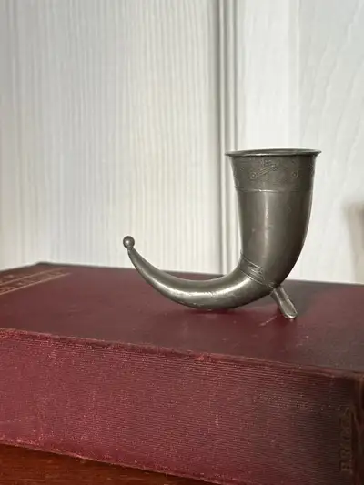 Vintage Hand Cast Norwegian Pewter Viking Horn Wine Goblet marked, in good condition 2.5” H x 2.75”W...