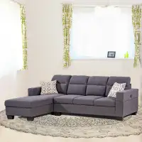 New Elegant Grey Sectional Sofa with USB Charging Port In Sale