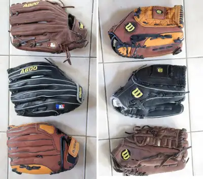 3 Wilson Baseball Gloves A350/A600/A800 – Leather, LH Glove, View more