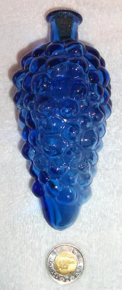 Vintage Glass Art, Kugel-style Cobalt Blue Grapes Shaped Bottle., View more