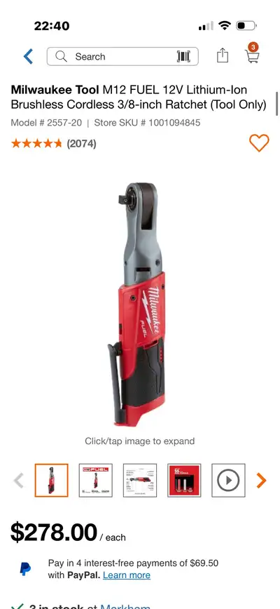 Milwaukee M12 FUEL 3/8"  Ratchet (Tool Only) - Model 25, View more