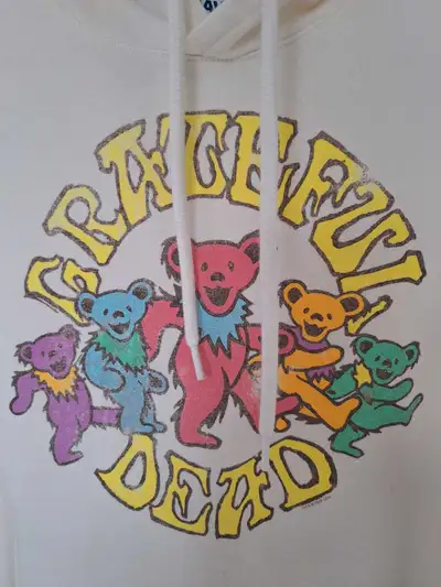 NWOT Grateful Dead Graphic Cream Hoodie Sweatshirt Colorful Bear, View more