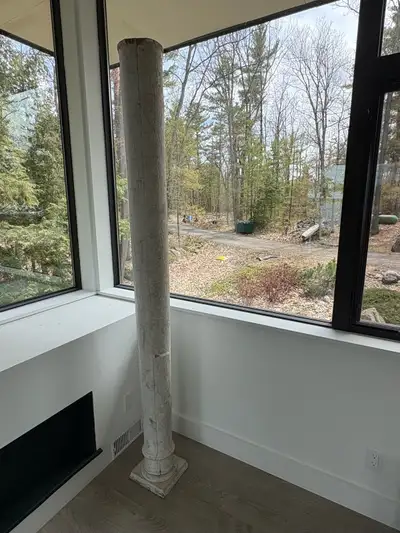 Vintage decorative column. Wood material. White distressed finish. Has a base. Height 87” Base 9.5”...