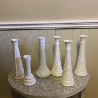 6 - Vintage Milk Glass Vases