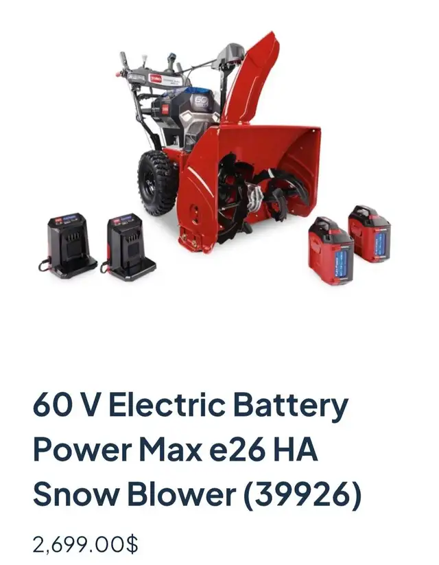 Toro E26 Battery snowblower in Snowblowers in City of Montréal - Image 2