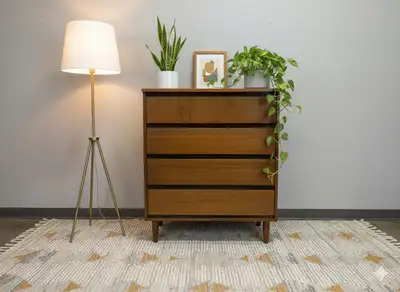 Vintage MCM Walnut Tallboy Dresser, View more