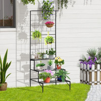 3-Tier Hanging Plant Stand with Grid Panel, Planter Shelves Flow