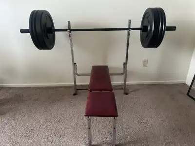 Adjustable bench 6 feet Olympic barbell 2 inch 2x 35lbs Barbell Rubber Olympic Bumper Plate 4x 15lbs...