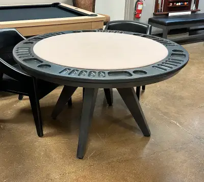 Custom poker table in a mid century-modern design. Converts to a dining table. Previously enjoyed 54...