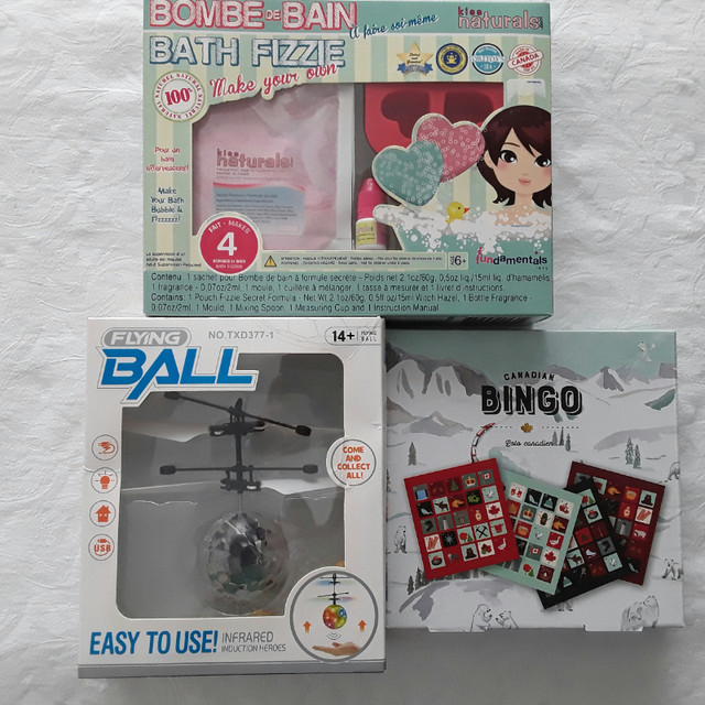 BATH FIZZIE KIT, FLYING BALL AND CANADIAN BINGO in Toys & Games in Hamilton