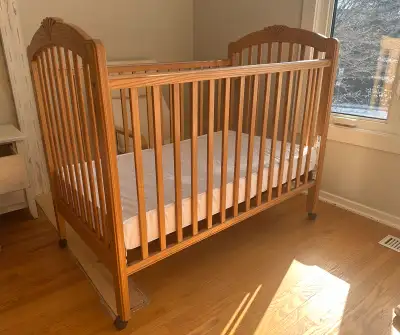 solid wood baby crib with a brand new mattress, View more