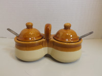 Vintage Jam Caddy with Spoons Brown and Ivory Double Caddy