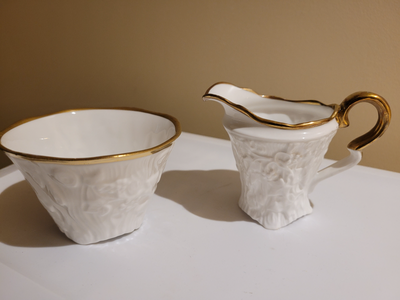 vintage old english oak cream and sugar, View more