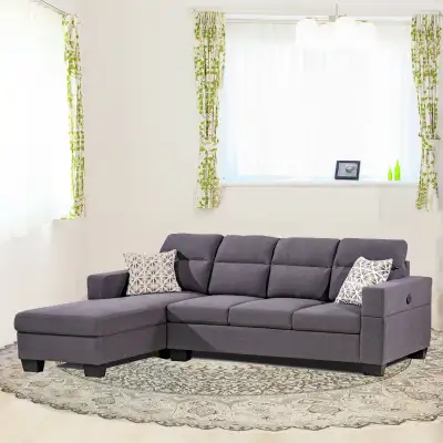 New Sleek Grey Sectional Sofa with USB connectivity Amazing Sale, View more