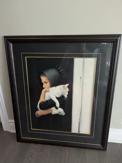 Beautiful Picture - Amish girl with white cat, View more
